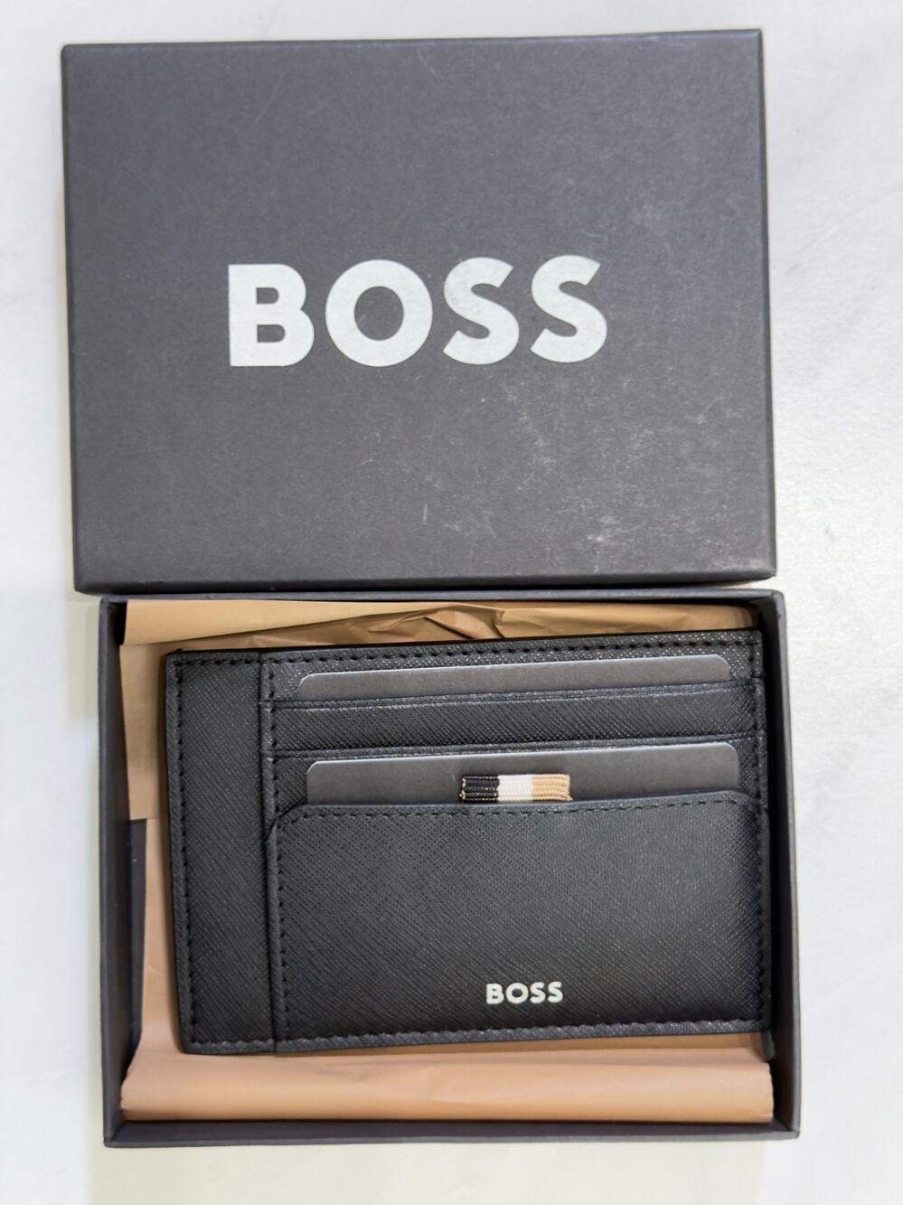 NWT BOSS Black Leather Card Case Wallet, $90 MSRP